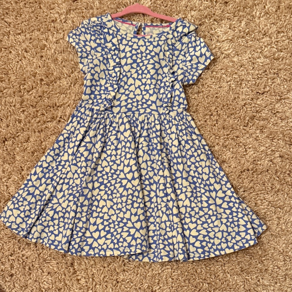 Mini Boden Blue and Cream Heart Print Dress